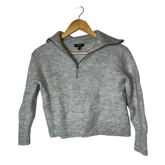 Quince Gray Ribbed Half-Zip Alpaca Merino Wool Women's Crop Sweater M - Picture 1 of 7